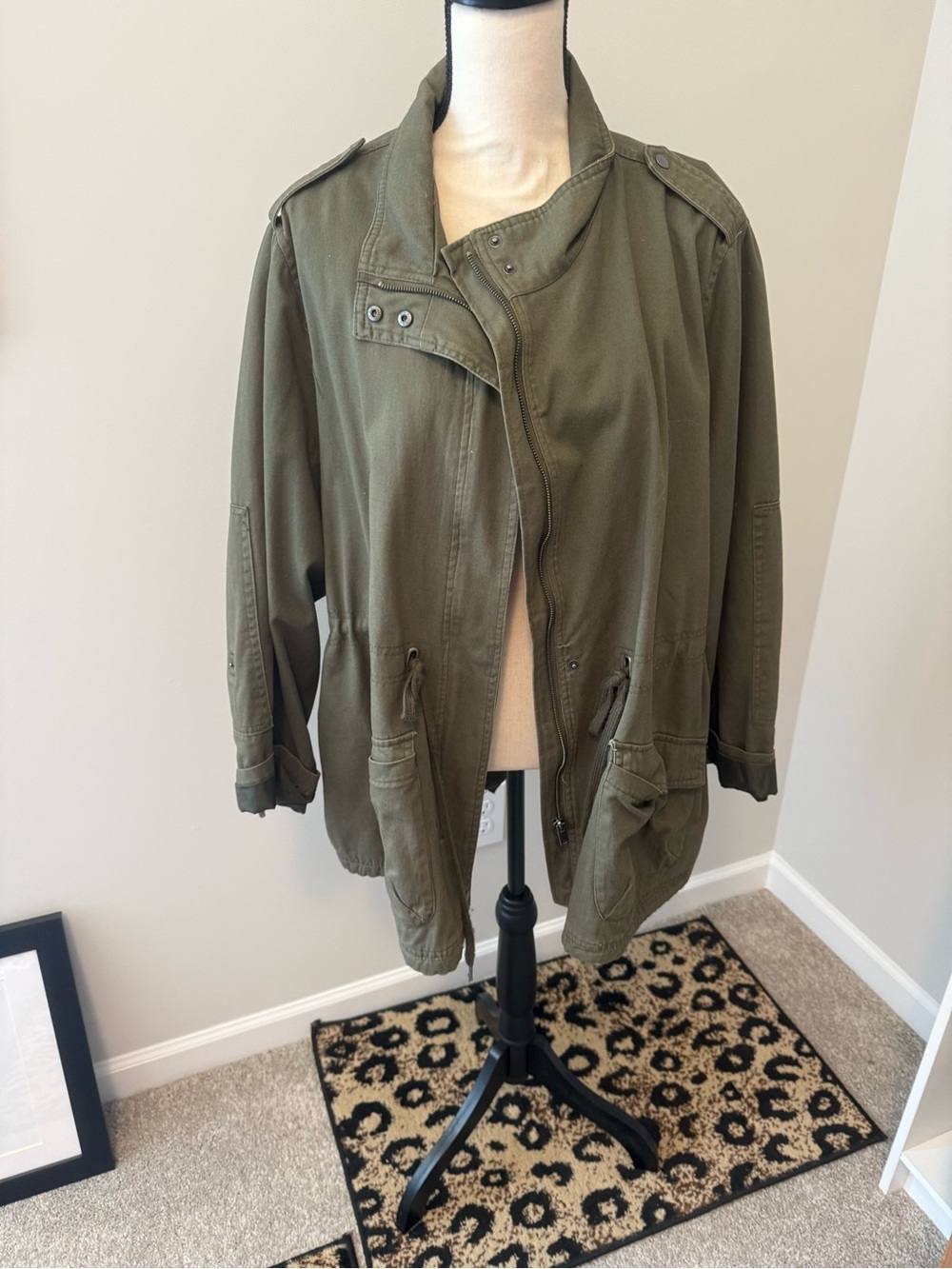 Olive Green Utility Anorak Jacket - Women